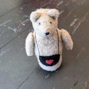 Handmade Stuffed Stand-Up Teddy Bear with Felt Heart Tag Cottagecore Country 10"